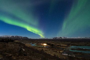 Wall Mural - aurora at thingvellir national park - iceland