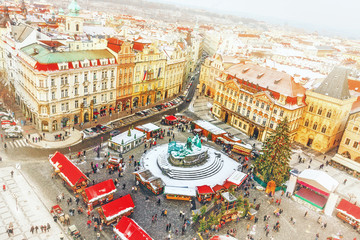 Wall Mural - prague, central city market square at christmas time.