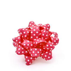 Sticker - red gift puff bow patterned with white dots