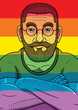 Rainbow LGBT flag and bearded man