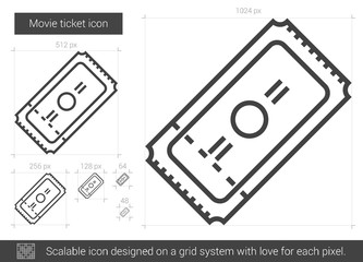 Poster - Movie ticket line icon.