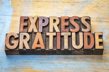 Wall Mural - express gratitude word abstract in wood type