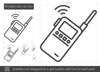 Poster - Portable radio set line icon.