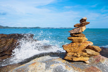 Stone Stack Stable And Wave Splash On Background