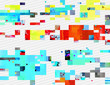 Colorful glitched shapes. Decorative layer for effect of corrupted image. Random digital signal error. Abstract contemporary background made of acid pixel mosaic. Element of trendy design.