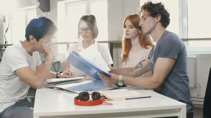 Wall Mural - Young businesspeople having an argue while sitting at the meeting