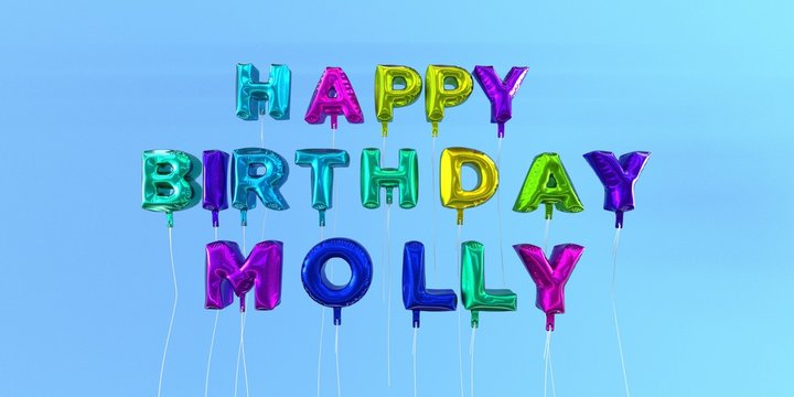 Happy Birthday Molly card with balloon text - 3D rendered stock image. This image can be used for a eCard or a print postcard.