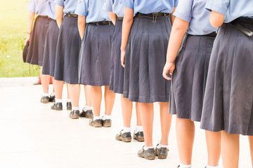 Thailand secondary education girl students are standing in line