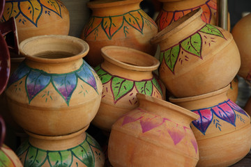 Hand painted Indian clay pots.