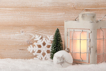 Canvas Print - Christmas background with decoration and candle lantern