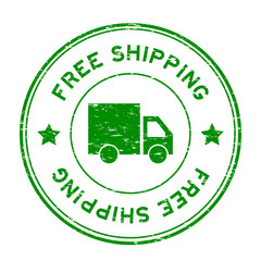 Wall Mural - Grunge green free shipping with truck icon round rubber stamp