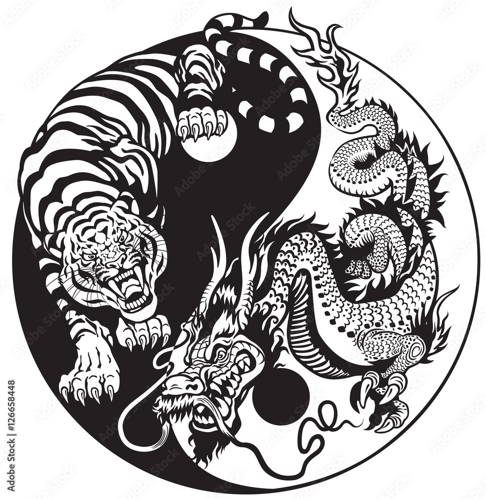 dragon and tiger yin yang symbol of harmony and balance Stock Vector ...