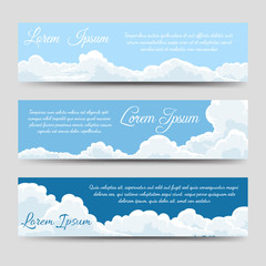 Wall Mural - White clouds and blue sky banners template collection vector illustration