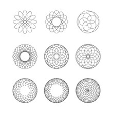 Set Of Spirograph Elements. Collection Of Abstract Shapes For Design. Vector Illustration.