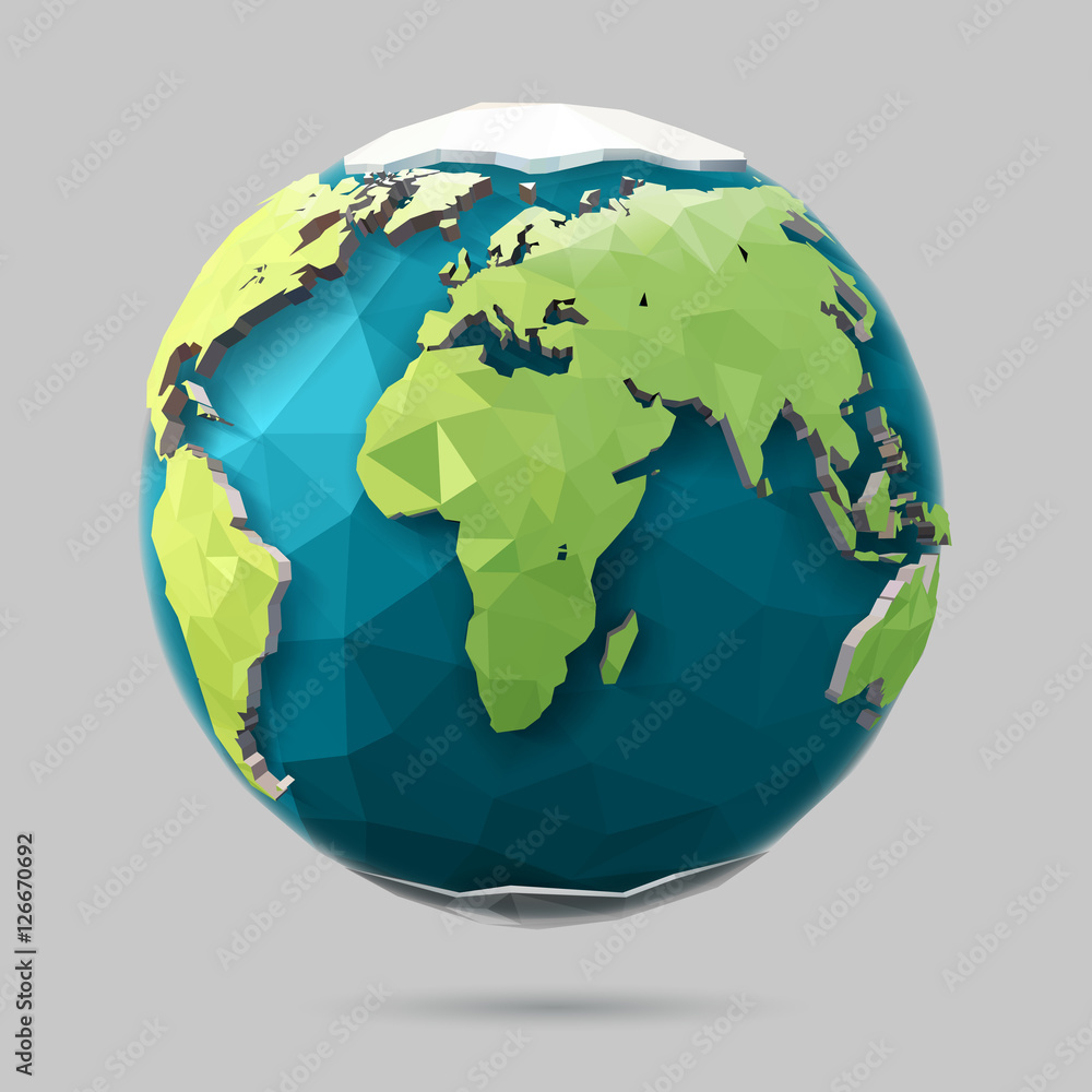 Vector low poly earth illustration. Polygonal globe icon. - obrazy, fototapety, plakaty 