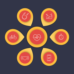 Sticker - Aspects of cardio training line icons, editable infographic template, vector illustration