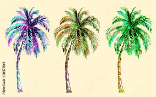 Naklejka - mata magnetyczna na lodówkę Wektorowe kolorowe palmy