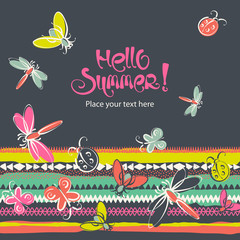 Wall Mural - Abstract insects summer folk vector background