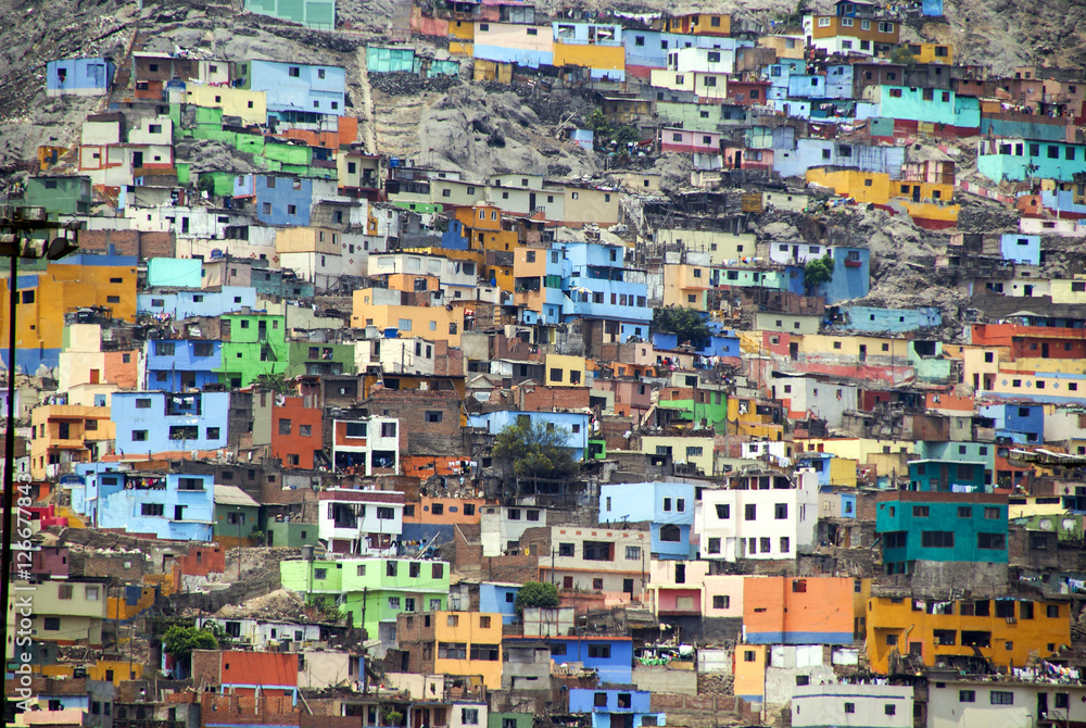 Houses on a steep hillside in Callao, Peru - obrazy, fototapety, plakaty 