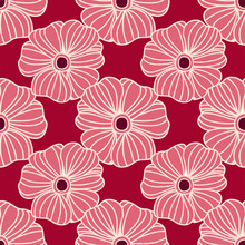 Seamless Pattern With Flowers In Pink Cherry Colors. Vector Background