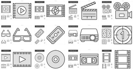 Poster - Cinema line icon set.