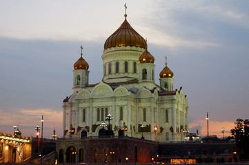 Orthodox Cathedral of Christ the Savior night Moscow Russia. Horizontal orientation