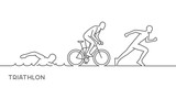 Fototapeta Młodzieżowe - Vector gold line logo triathlon. Swimming, cycling and running s