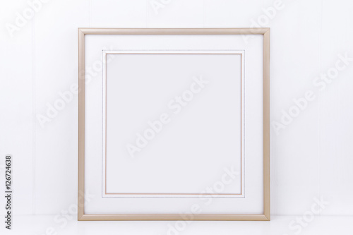 Mockup Plain Thin Square Gold Frame On A White Background Overlay