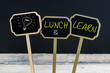 Concept message LUNCH and LEARN and light bulb as symbol for idea