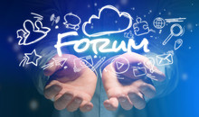 Concept Of Hands Holding Forum Icon Around