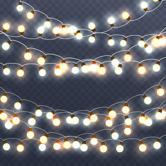 Wall Mural - christmas glowing garlands, holiday bright decorations. isolate