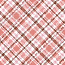 Seamless Tartan Plaid Pattern. Vector Checkered Wallpaper Print. Tartan Design In Soft Red, Brown & Pink Stripes On White Background.