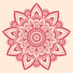 Wall Mural - Mandala, highly detailed zentangle inspired illustration, ethnic tribal tattoo motive, red background. Ornamental template for your backgrounds design.