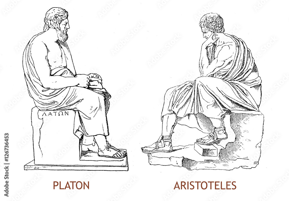 Statues of Platon and Aristoteles, vintage engraving - obrazy, fototapety, plakaty 
