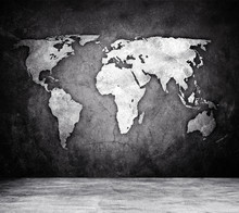 Grunge Interior With World Map Background