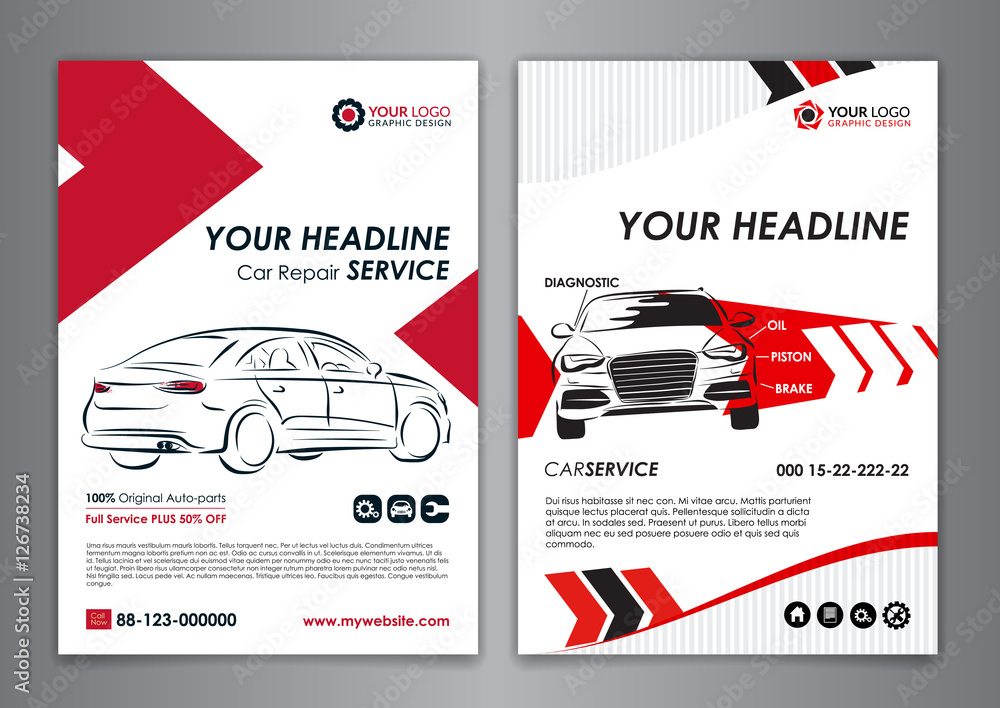 A5, A4 service car business layout templates. Auto repair Brochure ...