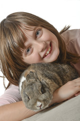 Wall Mural - little girl with little rabbit