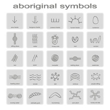 Set Of Monochrome Icons With Symbols Of Australian Aboriginal Art For Your Design