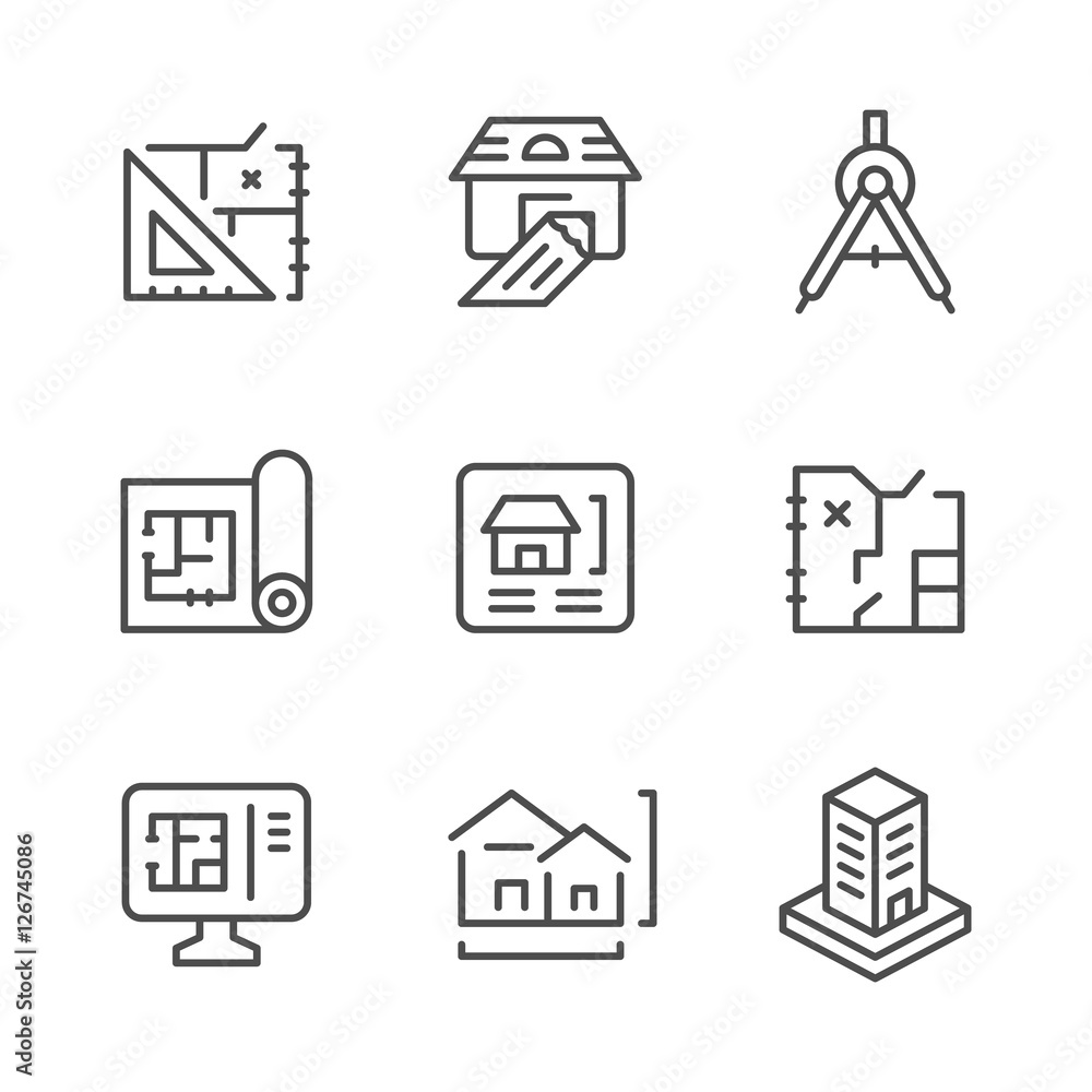 Set line icons of architectural - obrazy, fototapety, plakaty 
