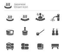 Onsen Japan Japanese Hot Spring Vector Icon Set