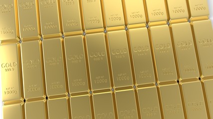 3d rendering set of gold bars isolated on white background