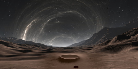 Wall Mural - Mercury planet landscape. Sunset on Mercury with sun corona. 3D illustration