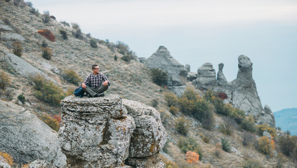 Poster - Man on stone of Demerdji mountain