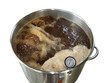 Boiling Wort for Home Brewed Brown Ale on White Background