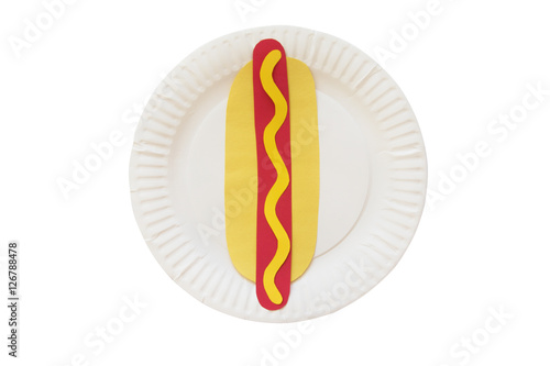 hot dog from a paper. hot dog with yellow mustard made of colored paper ...