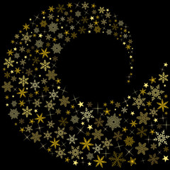 Wall Mural - Spirale étoiles, neige. Gold fond noir 