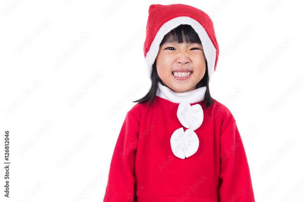 Happy Asian Chinese little santa claus girl Stock Photo | Adobe Stock