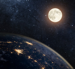 Wall Mural - earth, moon and star. elements of this image furnished by nasa.