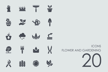 Wall Mural - Set of flower and gardening icons