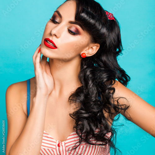Close Up Studio Portrait Of Fashion Pretty Amazing Beautiful Young